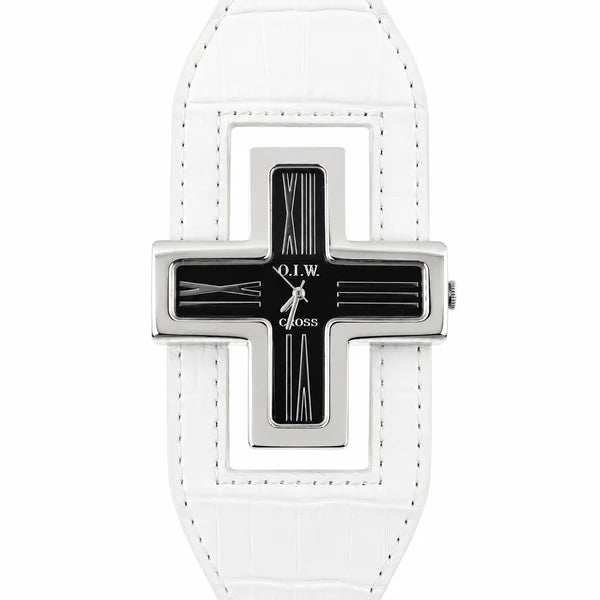 O.I.W. Cross – Orologio Donna Cassa Croce Acciaio Cinturino Coccodrillo Bianco Quarzo | Blu, Rosa o Nero