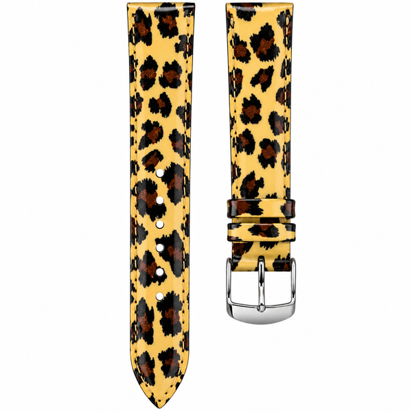 Cinturino 20MM Orologio in Pelle Verniciata Stampa Leopardata – Giallo e Nero