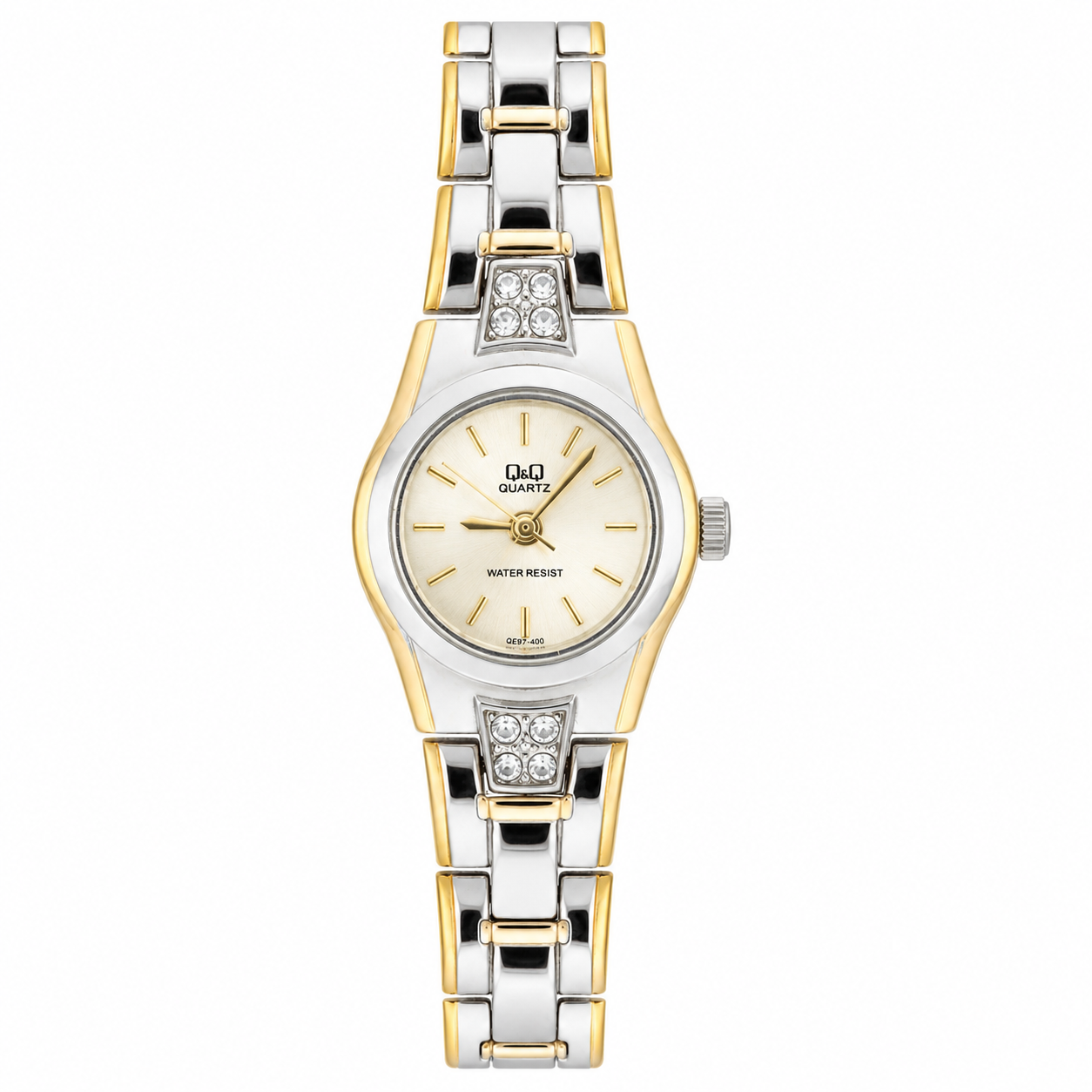 Orologio Q&Q Quartz Donna Bicolore con Cristalli - Quadrante Champagne e Bracciale Silver Gold