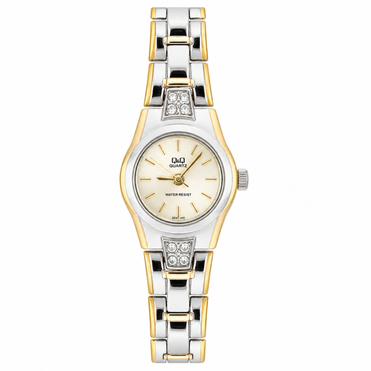 Orologio Q&Q Quartz Donna Bicolore con Cristalli - Quadrante Champagne e Bracciale Silver Gold