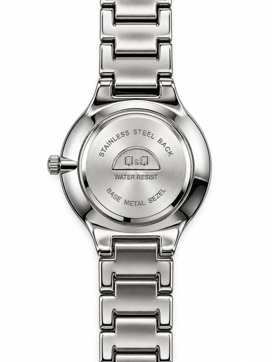 Orologio Q&Q con quadrante nero, numeri verdi e bracciale argentato