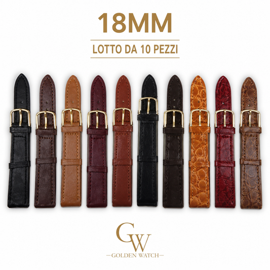 Lotto 10 Cinturini Orologio 18mm Vera Pelle Colori Misti Vintage Eleganti