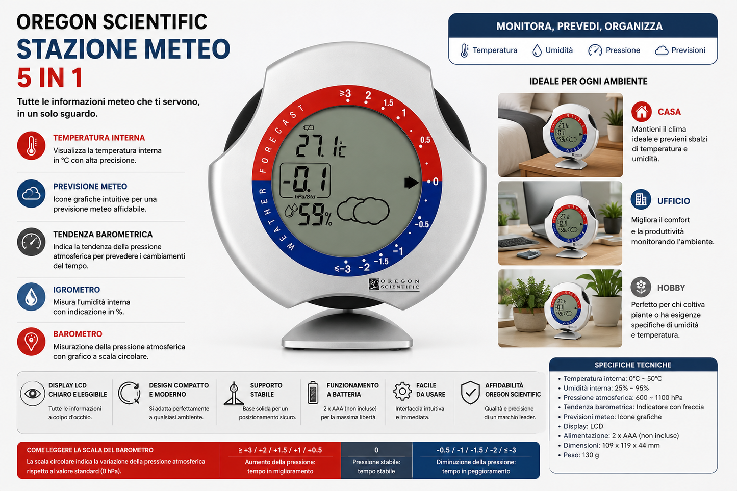 Oregon Scientific Stazione Meteo con Barometro, Termometro e Igrometro – Previsioni Meteo