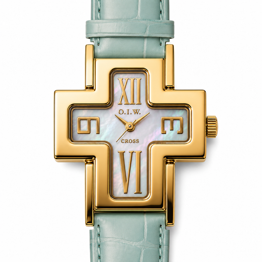 O.I.W. Cross Gold — Orologio Donna Cassa a Croce Dorata Madreperla