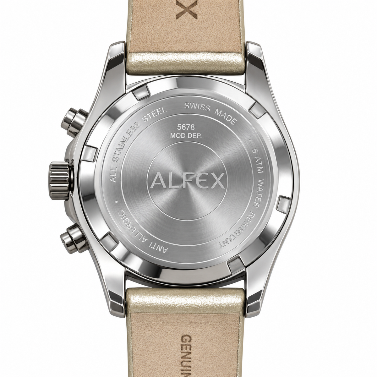 Orologio Alfex Donna Cronografo al Quarzo, Lunetta con Cristalli, Cinturino in Pelle Perlato