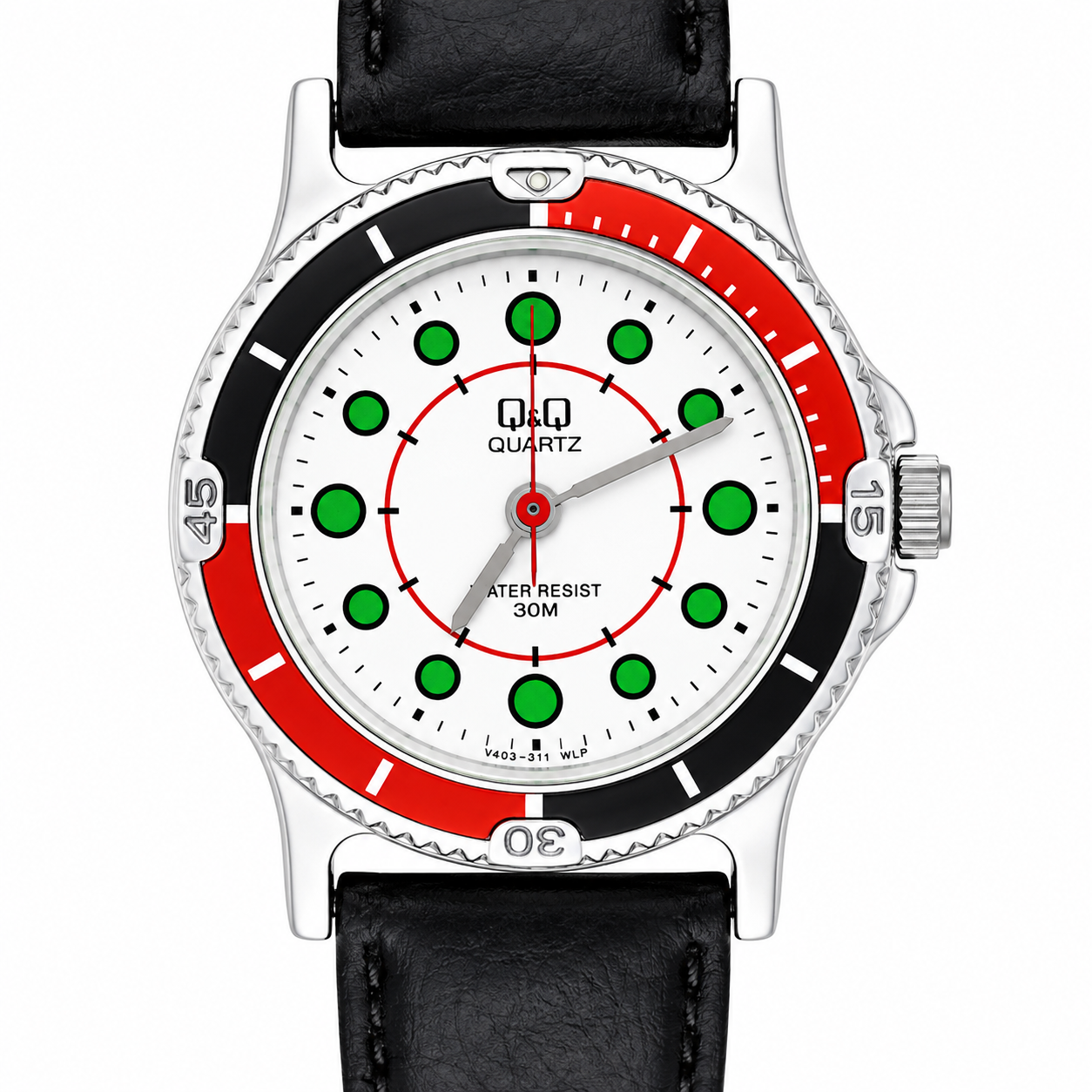 Q&Q Quartz – Orologio Uomo Diver Style Bezel Bicolore Indici Verdi 30M