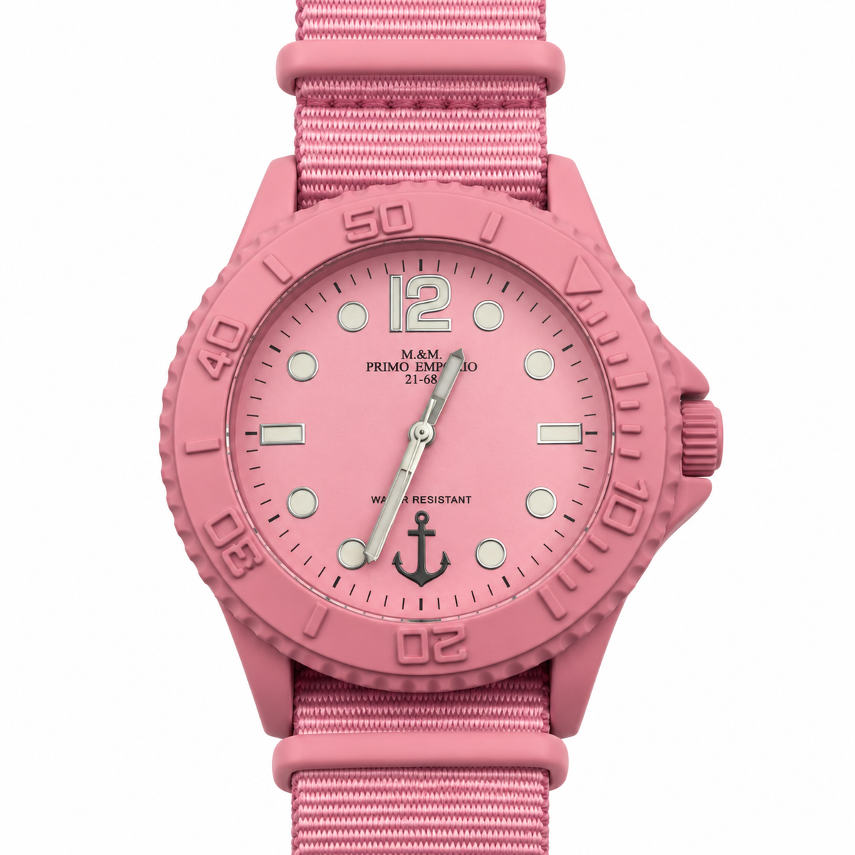 Orologio M&M Primo Emporio rosa con ancora e cinturino in tessuto coordinato