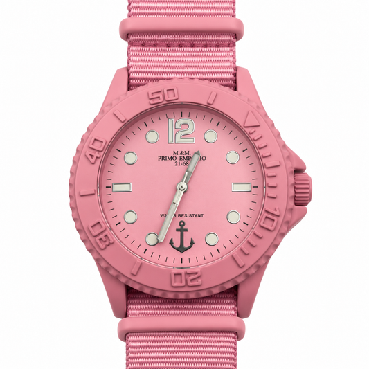Orologio M&M Primo Emporio rosa con ancora e cinturino in tessuto coordinato