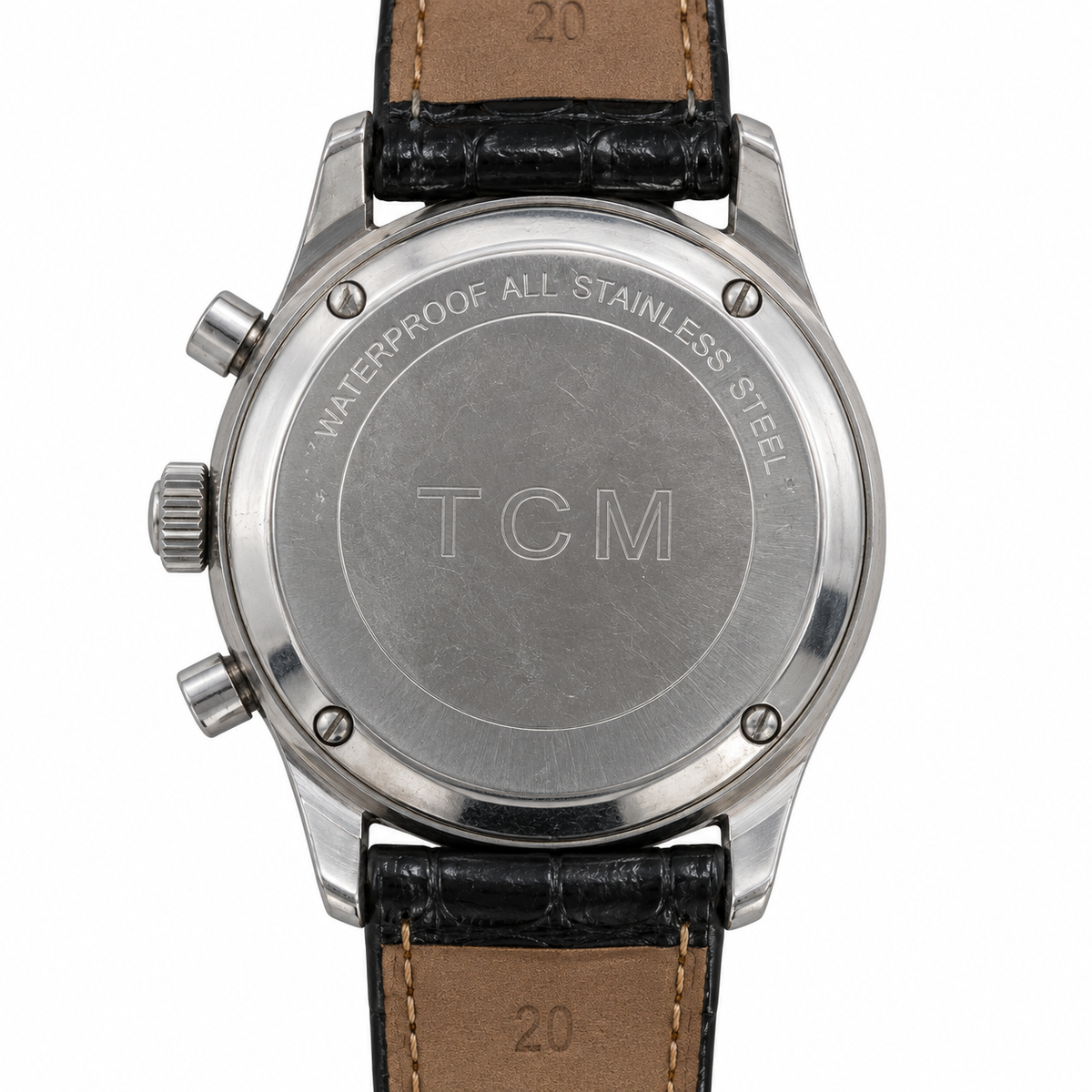 Orologio Cronografo TCM Automatic 25 Jewels in acciaio con cinturino in pelle nera