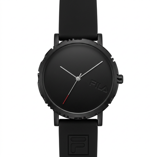 Orologio FILA total black minimal in acciaio con lancette argentate e dettaglio rosso