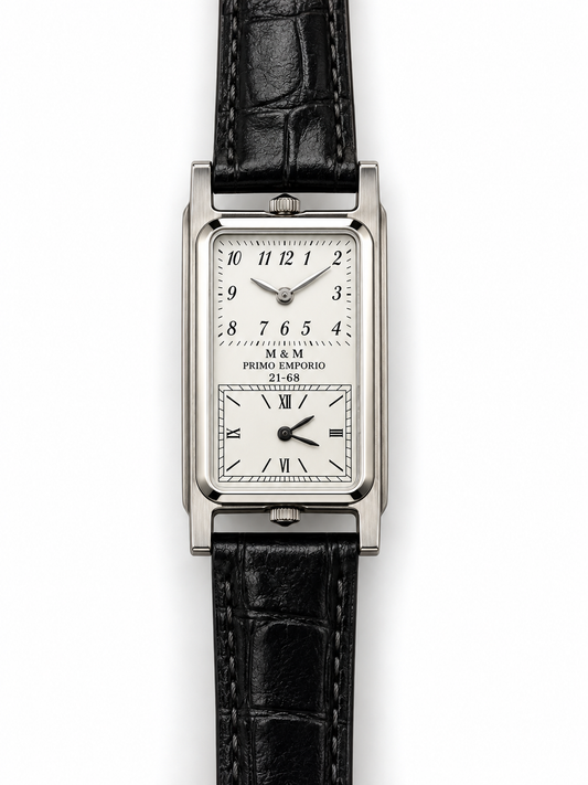 M.&M. Primo Emporio 21-68 — Orologio Doppio Quadrante Verticale Art Déco Cassa Rettangolare Cinturino Coccodrillo Nero