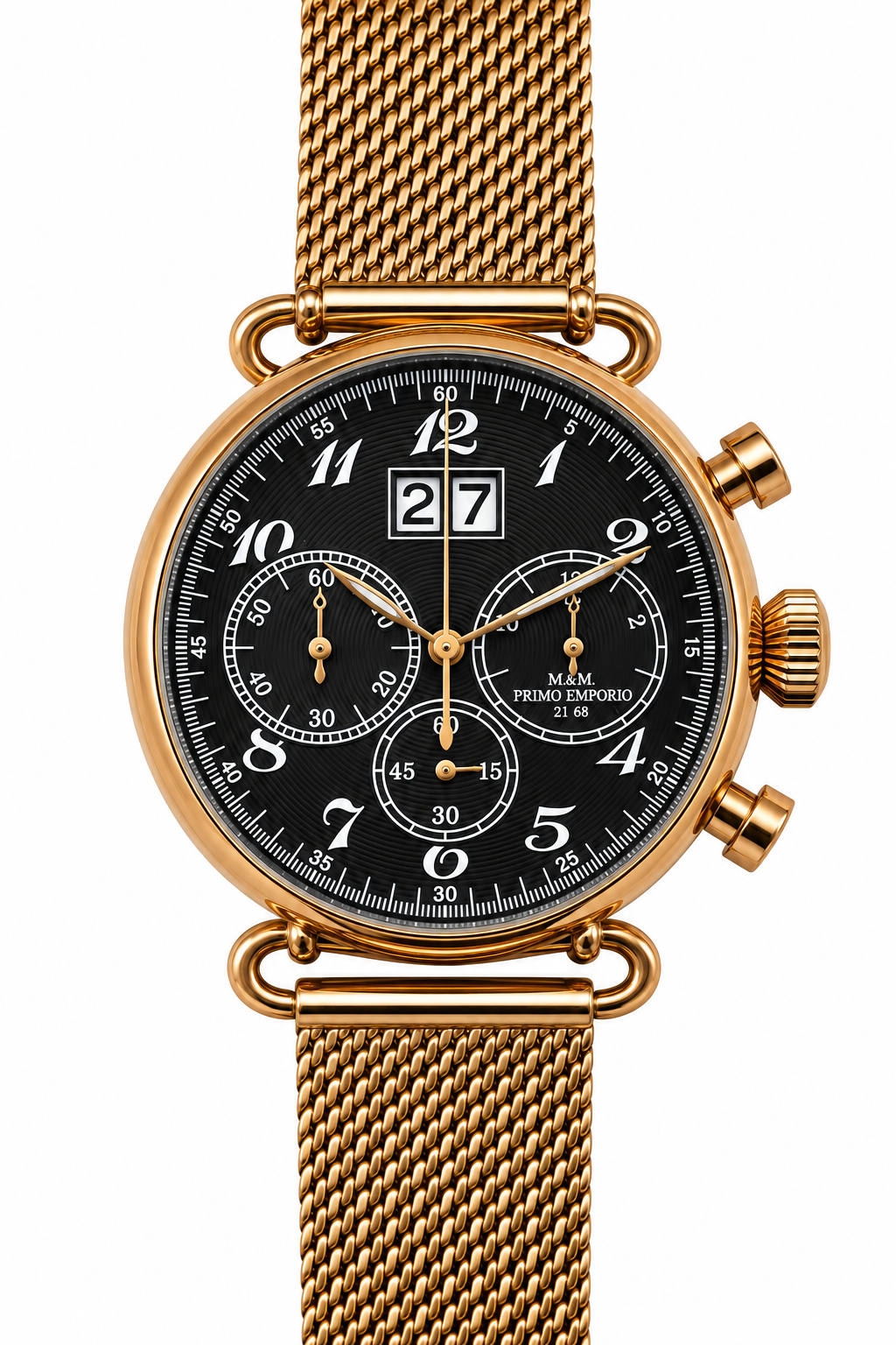 M&M Primo Emporio 21-68 Cronografo Grande Data Rose Gold Quadrante Nero Mesh