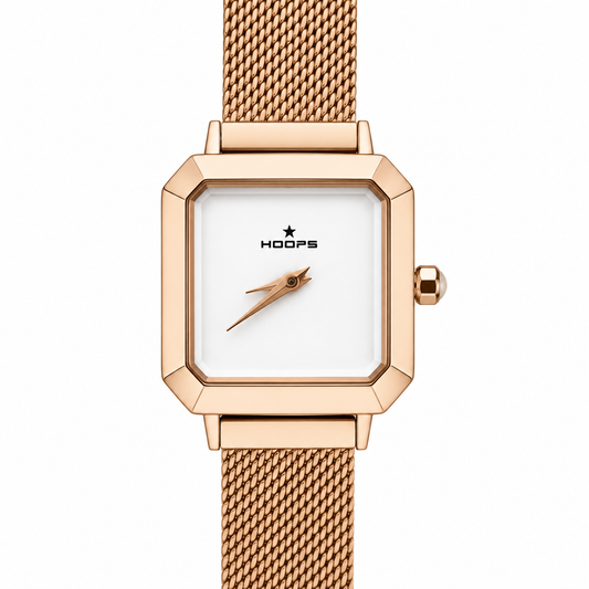 Orologio Hoops Square Rose Gold - Cassa Quadrata con Bracciale Mesh e Quadrante Bianco