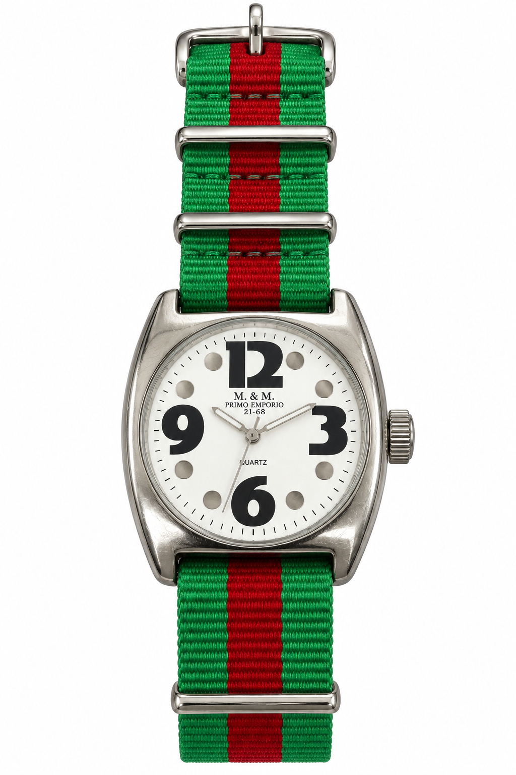 M.&M. Primo Emporio 21-68 – Orologio Unisex Cassa Acciaio Quarzo Cinturino NATO | Blu, Verde, Rosso, Bianco