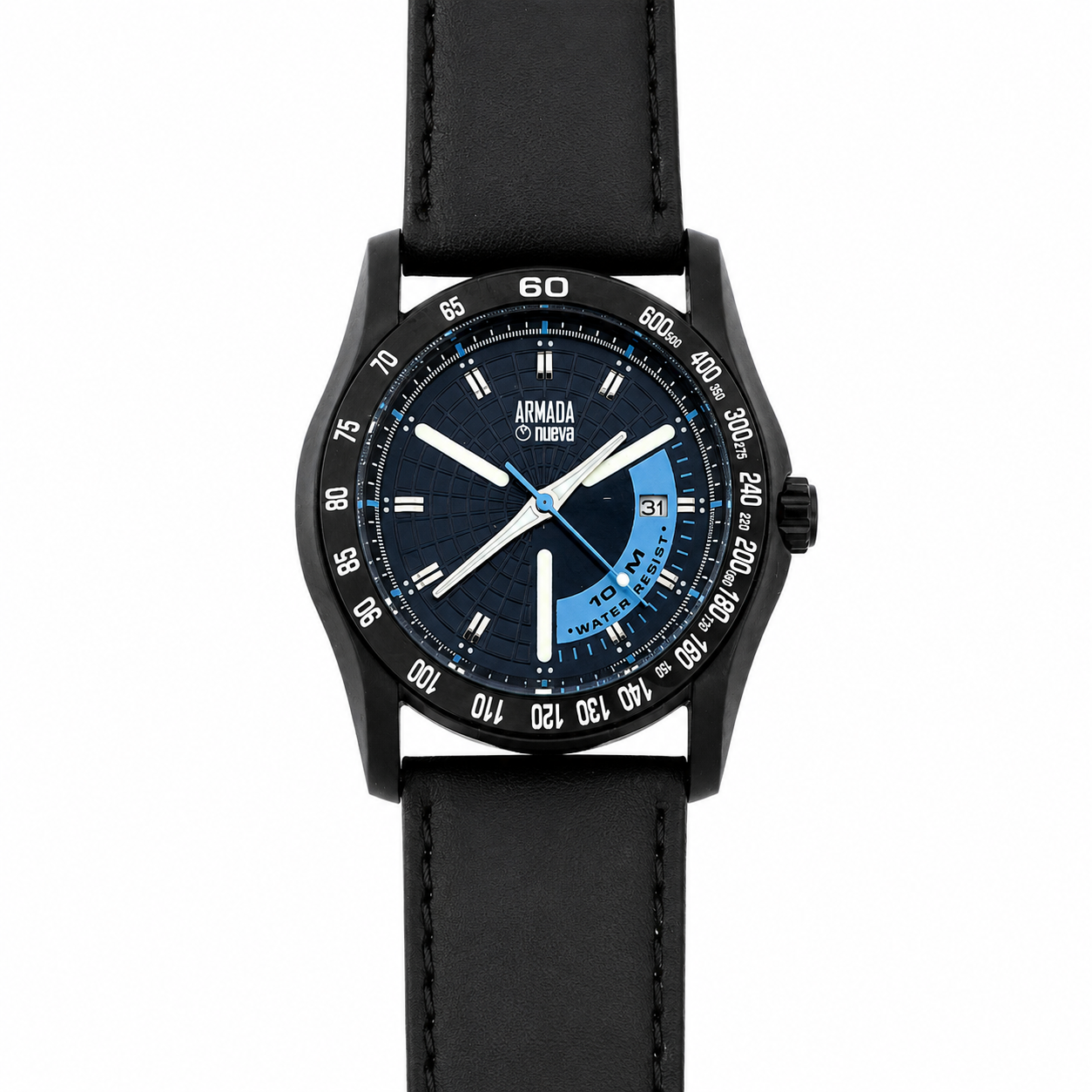 Armada Nueva Orologio Uomo Sport Nero Quadrante Blu Water Resist 100M