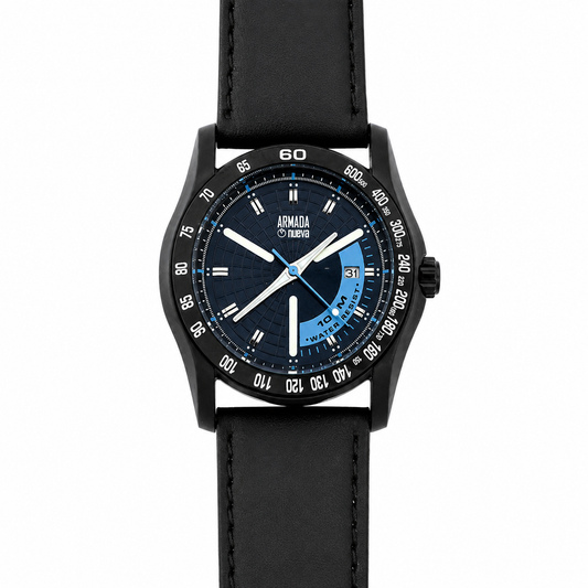 Armada Nueva Orologio Uomo Sport Nero Quadrante Blu Water Resist 100M