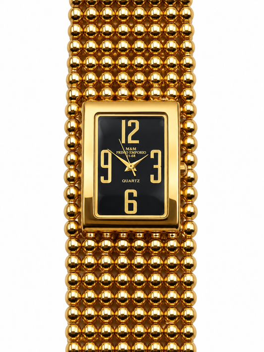 Orologio M&M Primo Emporio 21-68 dorato con quadrante nero e bracciale a sfere