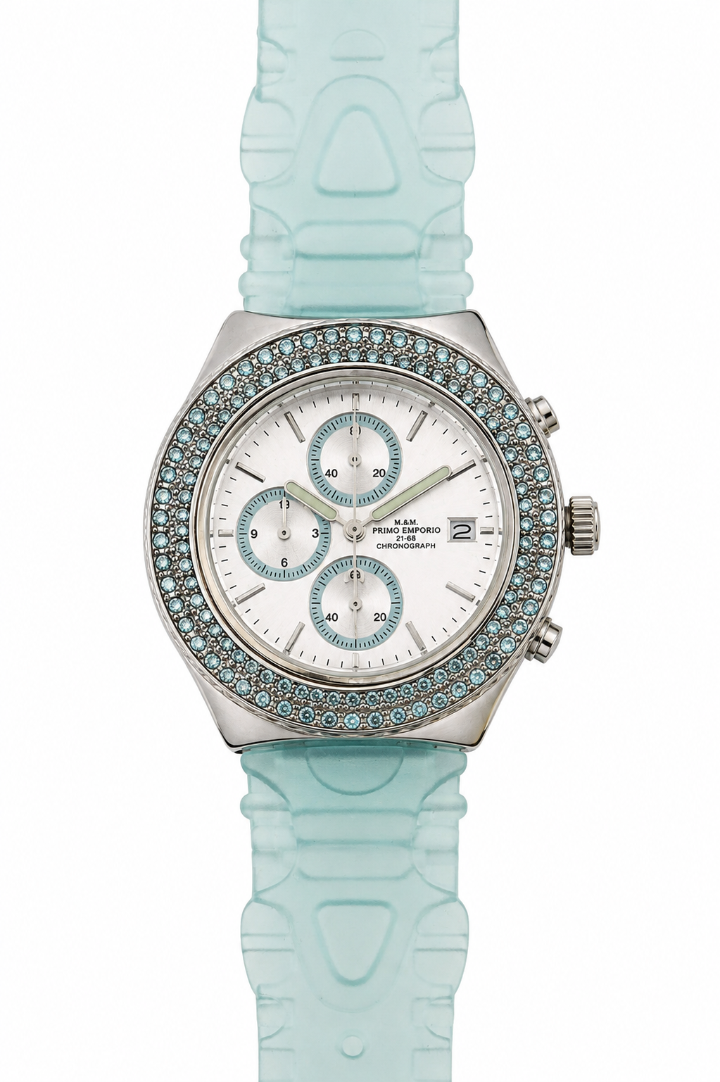 M&M Primo Emporio Cronografo Crystal 21-68 – Lunetta Strass Cinturino Silicone Tiffany