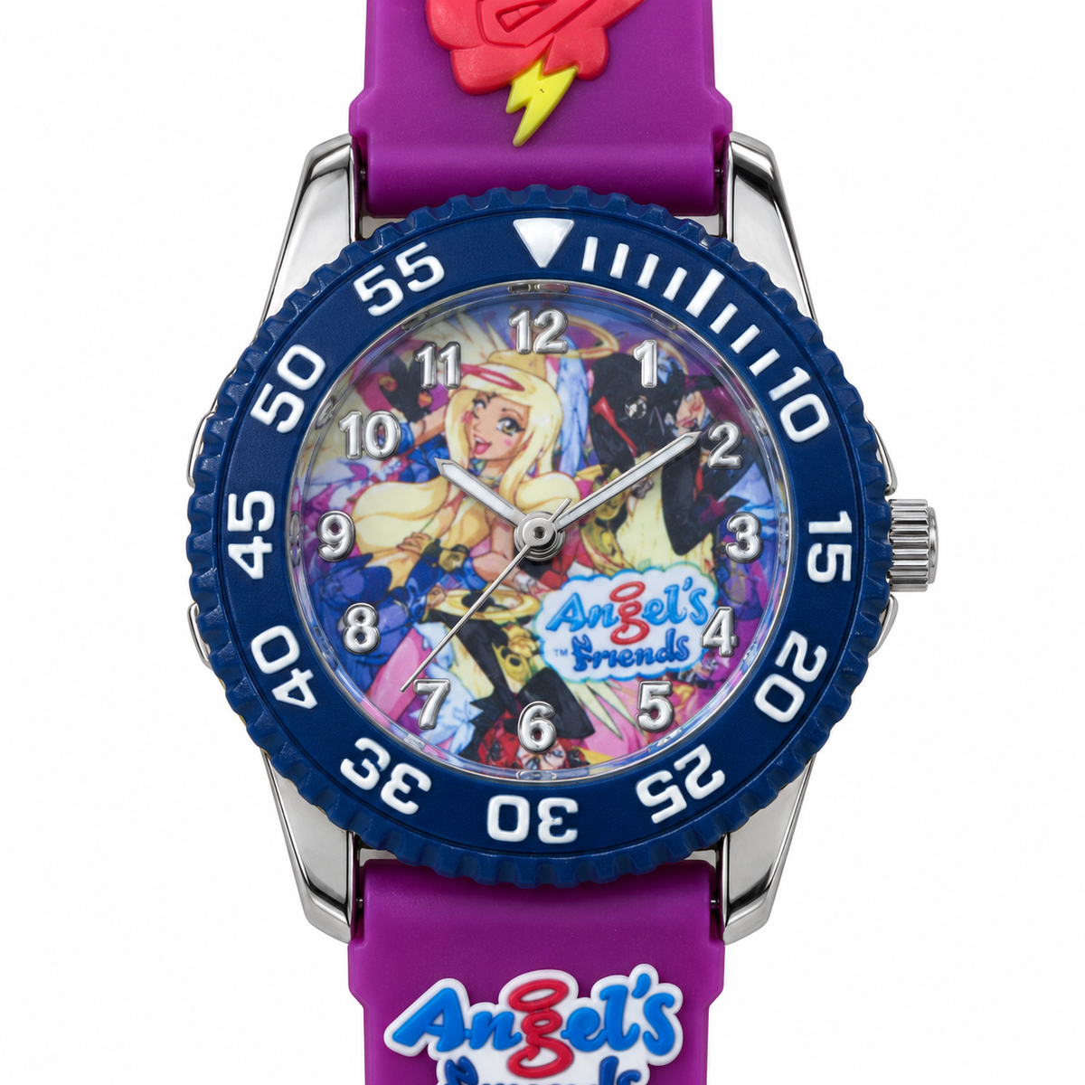 Orologio bimba Angel’s Friends con quadrante illustrato, ghiera blu e cinturino viola decorato