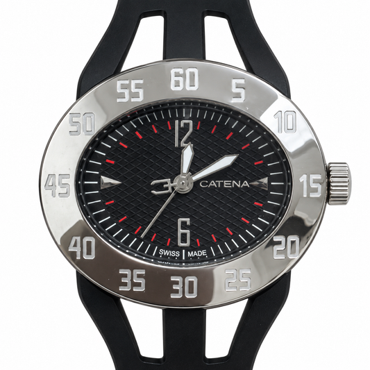 Orologio Catena con quadrante nero e lunetta numerata