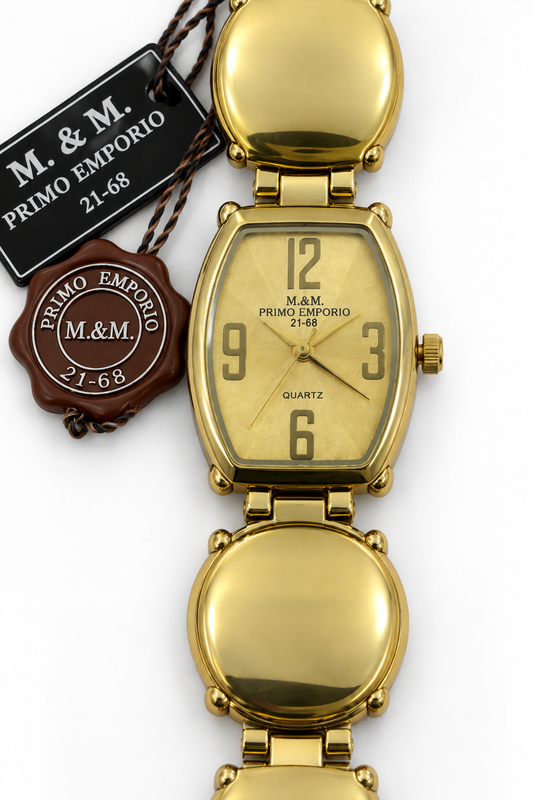 M.&M. Primo Emporio 21-68 orologio donna cassa tonneau full gold quadrante champagne bracciale maglie ovali