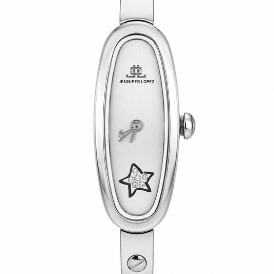 Jennifer Lopez Orologio Donna Ovale Allungato Argento Stella Cristalli Bangle