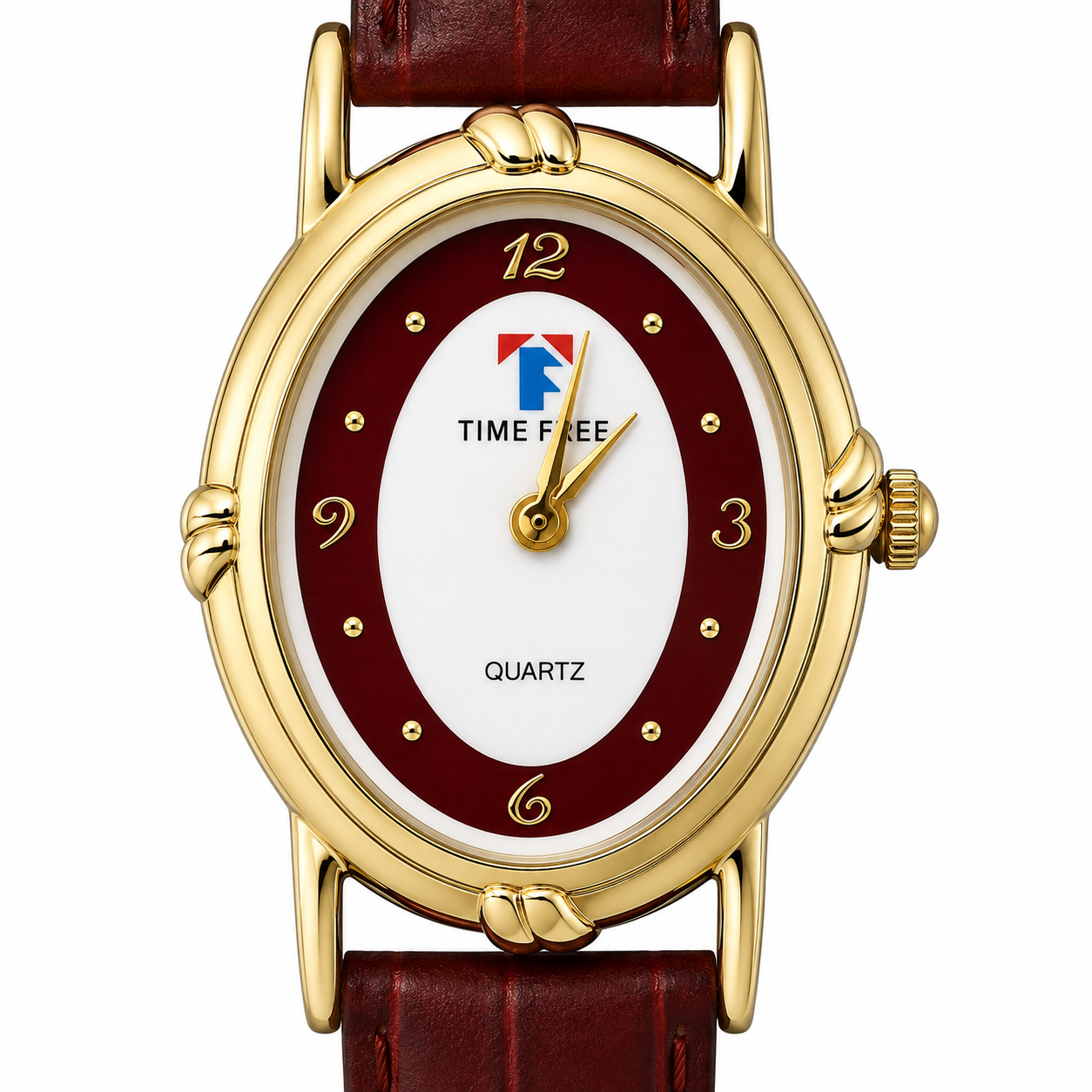 Time Free Orologio Donna – Cassa Ovale Gold Quadrante Bordeaux Cinturino Pelle
