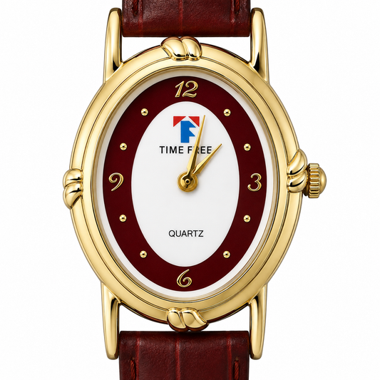 Time Free Orologio Donna – Cassa Ovale Gold Quadrante Bordeaux Cinturino Pelle