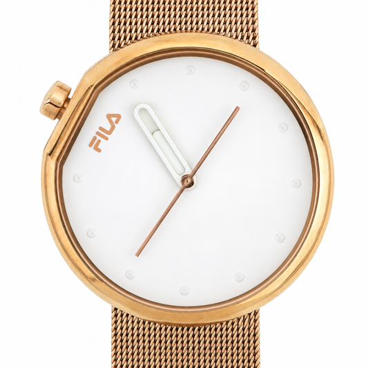 FILA Orologio Uomo Rose Gold – Quadrante Bianco Cinturino Mesh