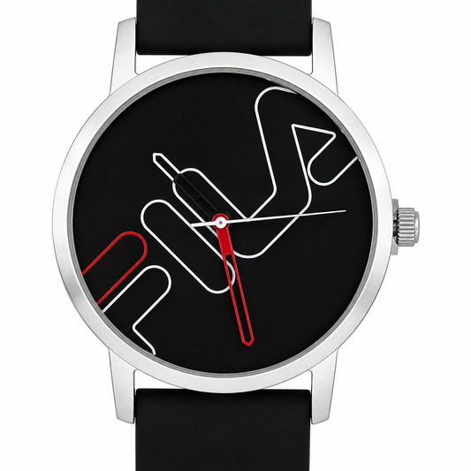 FILA Orologio Unisex – Logo Outline Quadrante Nero Cinturino Silicone