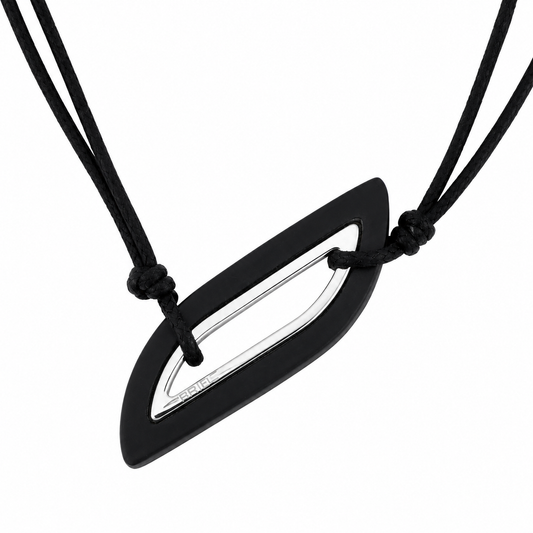 Breil – Collana Pendente Losanga Bicolor Resina Nera e Acciaio con Cordino Nero