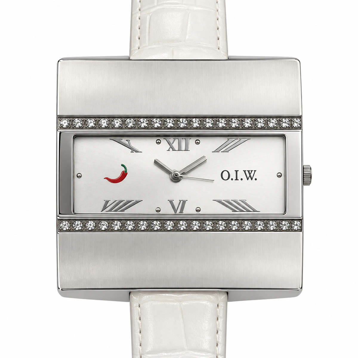 Orologio O.I.W. My Beautiful Life bianco con pietre luminose e cassa argentata