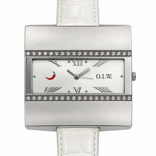 Orologio O.I.W. My Beautiful Life bianco con pietre luminose e cassa argentata