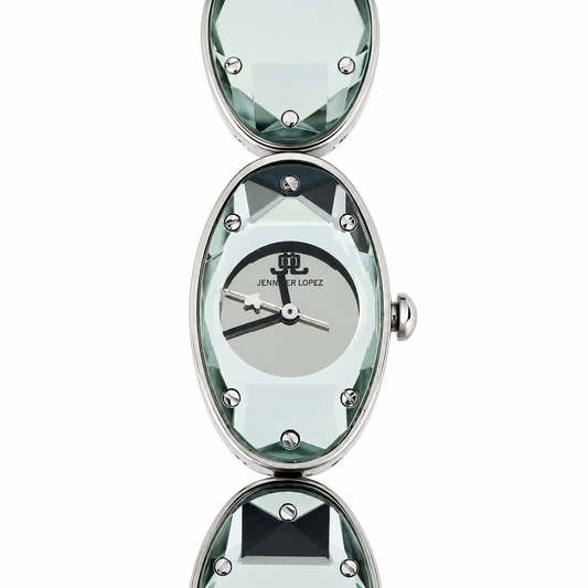 Jennifer Lopez Orologio Donna Ovale Cristallo Verde Acqua Argento