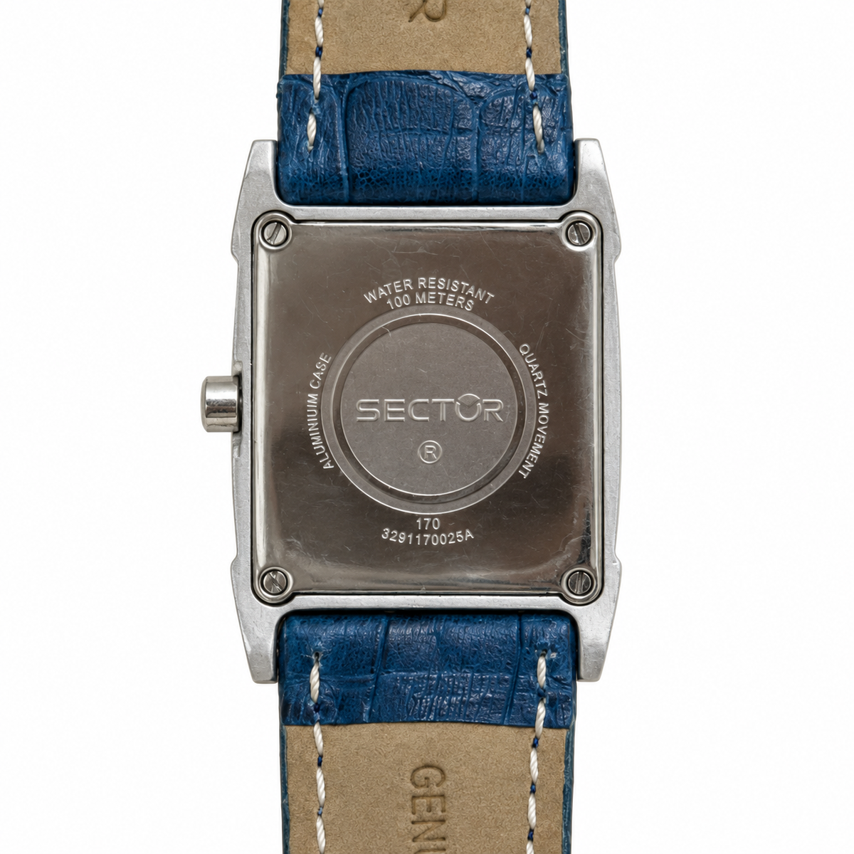 Orologio Sector Donna al Quarzo, Cassa Quadrata in Acciaio, Quadrante Madreperla Blu e Cinturino in Pelle