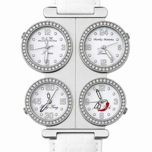 O.I.W. 4 City Thanks Mamma - Orologio Donna 4 Fusi Orari con Cristalli Roma Londra Hong Kong New York