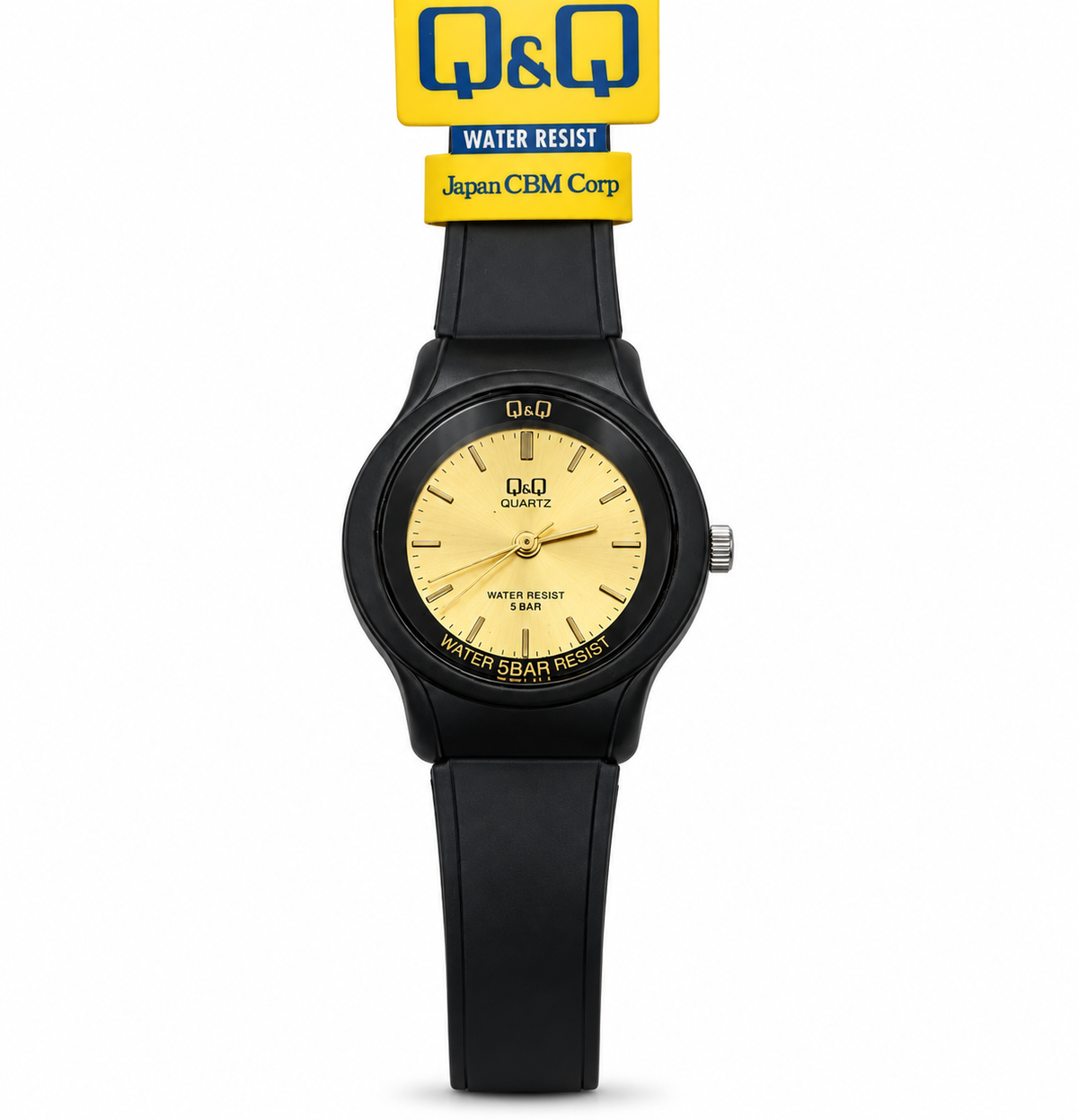 Orologio Q&Q al Quarzo Nero con Quadrante Dorato – 5 Bar