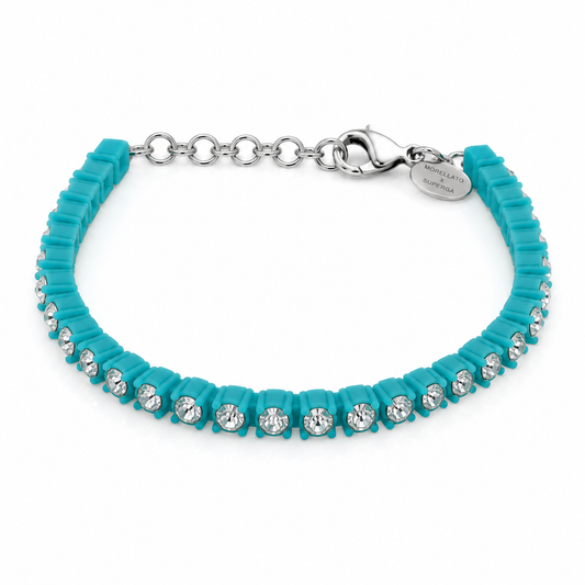 Morellato x Superga – Bracciale Tennis Silicone Turchese con Cristalli e Chiusura Moschettone