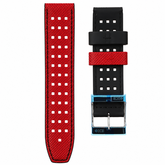 3H Cinturino Orologio Sport Bicolore Nero e Rosso – Gomma Traforata