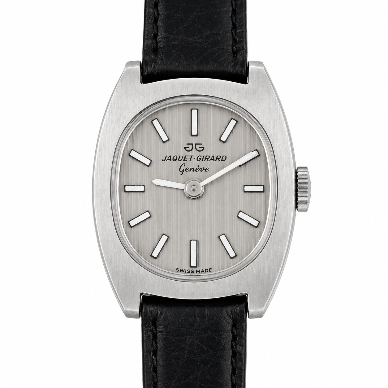 Jaquet-Girard Genève – Orologio Vintage Swiss Made Cassa Tonneau Acciaio Cinturino Nero