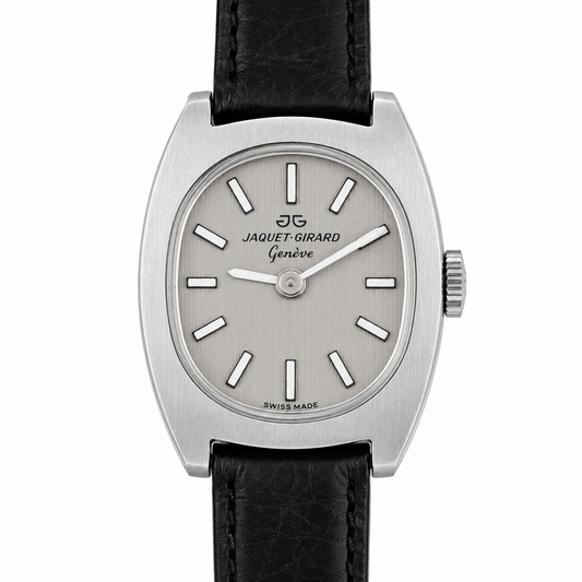 Jaquet-Girard Genève – Orologio Vintage Swiss Made Cassa Tonneau Acciaio Cinturino Nero