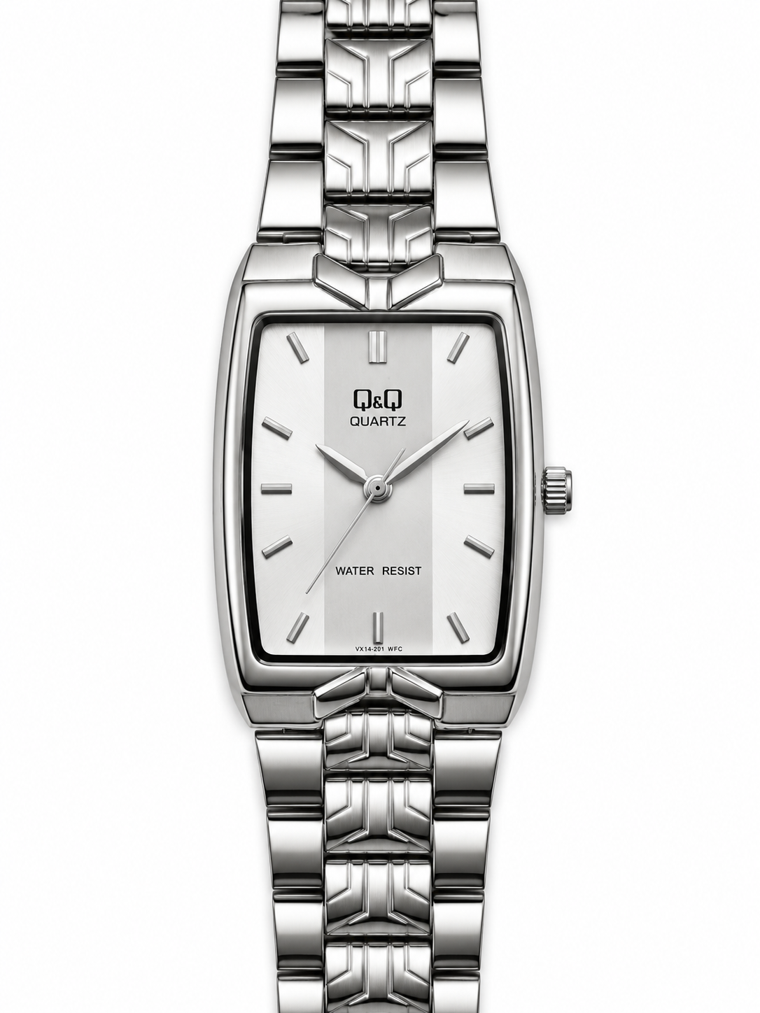 Orologio Q&Q rettangolare argentato con quadrante chiaro e bracciale geometrico
