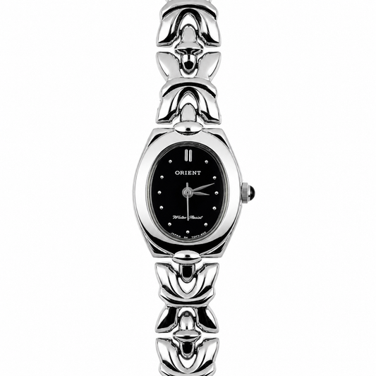 Orologio Orient Lady Ovale Nero Water Resist - Bracciale Sculturale Silver
