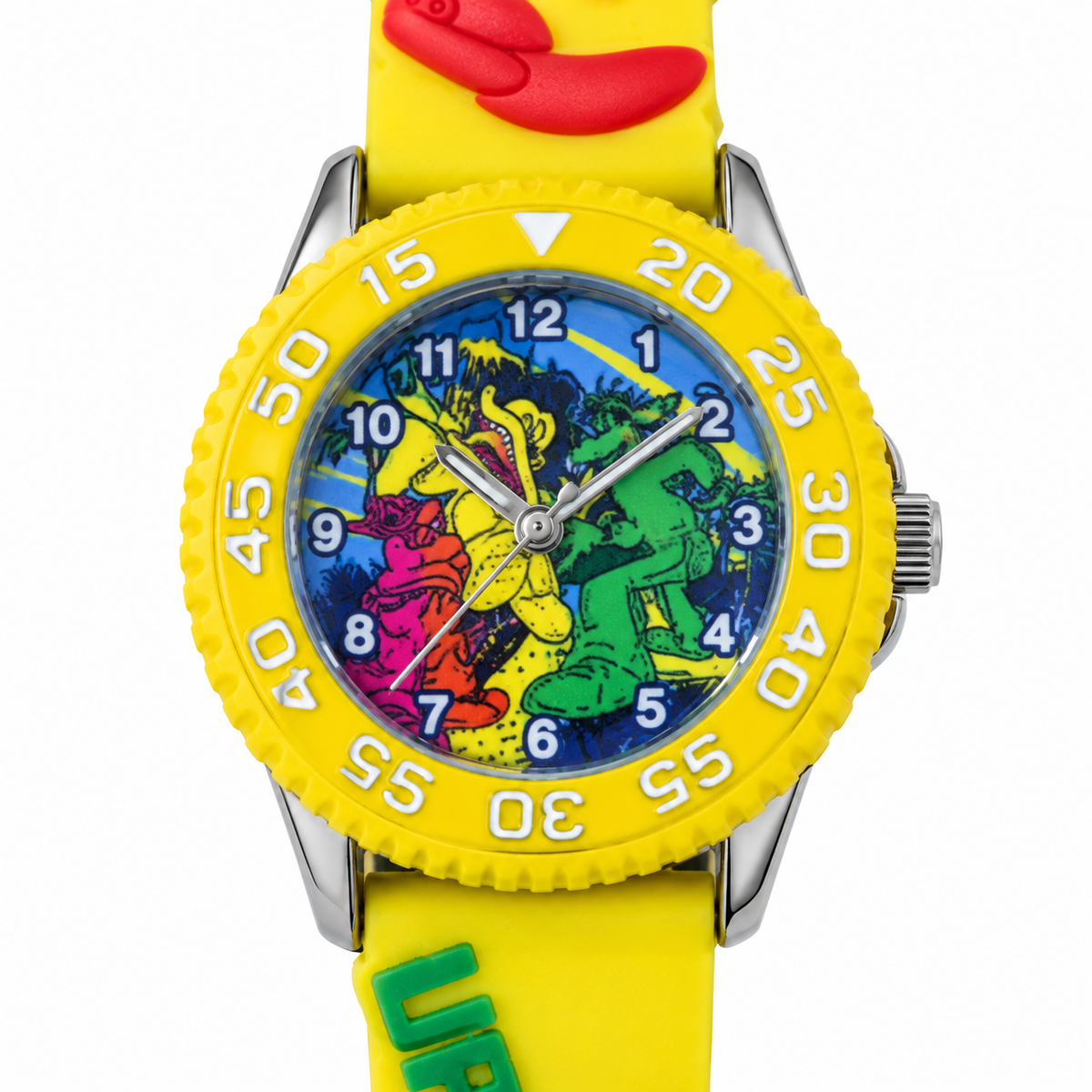 Orologio bimbo Colour Blast by Mickey Mouse giallo con quadrante cartoon multicolore e ghiera numerata