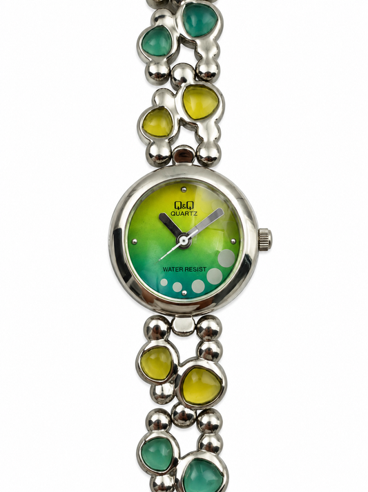 Orologio Q&Q Giardino di Luce con quadrante sfumato e bracciale verde e giallo
