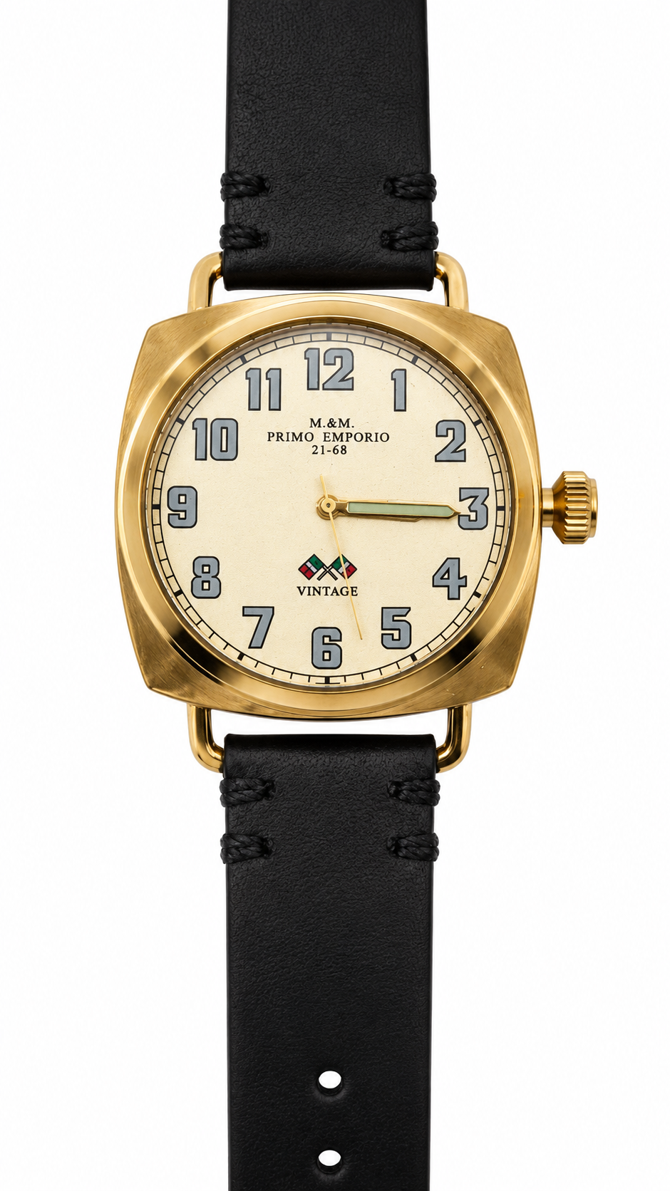 M&M Primo Emporio 21-68 Vintage – Orologio Cushion Gold Cinturino Nero