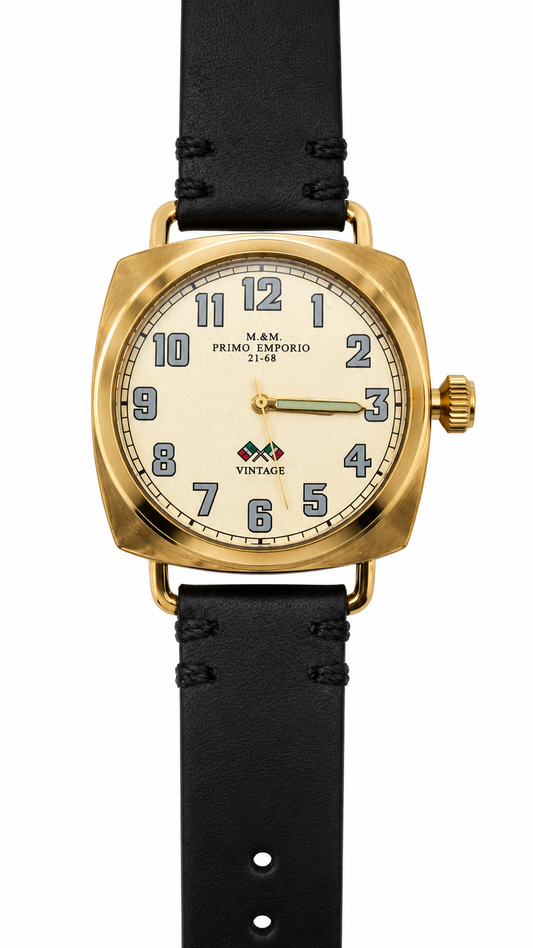 M&M Primo Emporio 21-68 Vintage – Orologio Cushion Gold Cinturino Nero