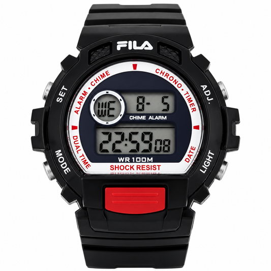 FILA Orologio Digitale Uomo – Shock Resist WR 100M Cronografo Nero e Rosso