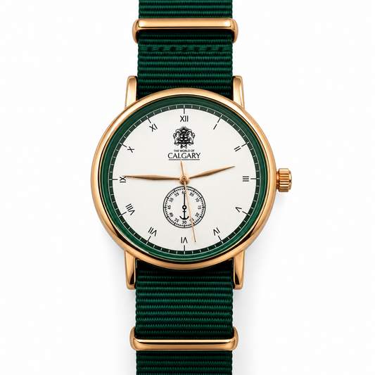 Orologio Calgary Wild Savannah dorato con quadrante bianco e cinturino verde