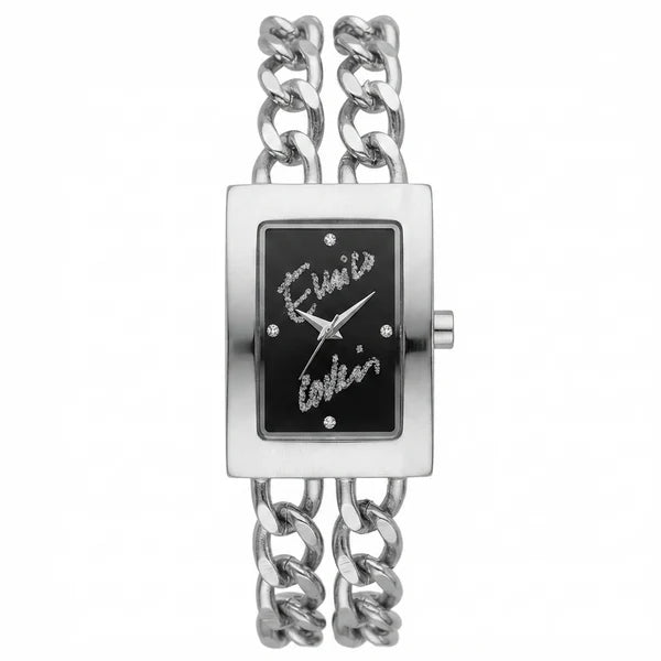Enrico Coveri – Orologio Donna Cassa Rettangolare Doppia Catena Curb Maxi Acciaio Quarzo | Quadrante Bianco o Nero